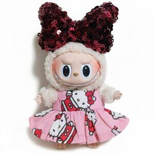 Labubu Holiday Christmas Hello Kitty Dress and Sequin Bow Outfit